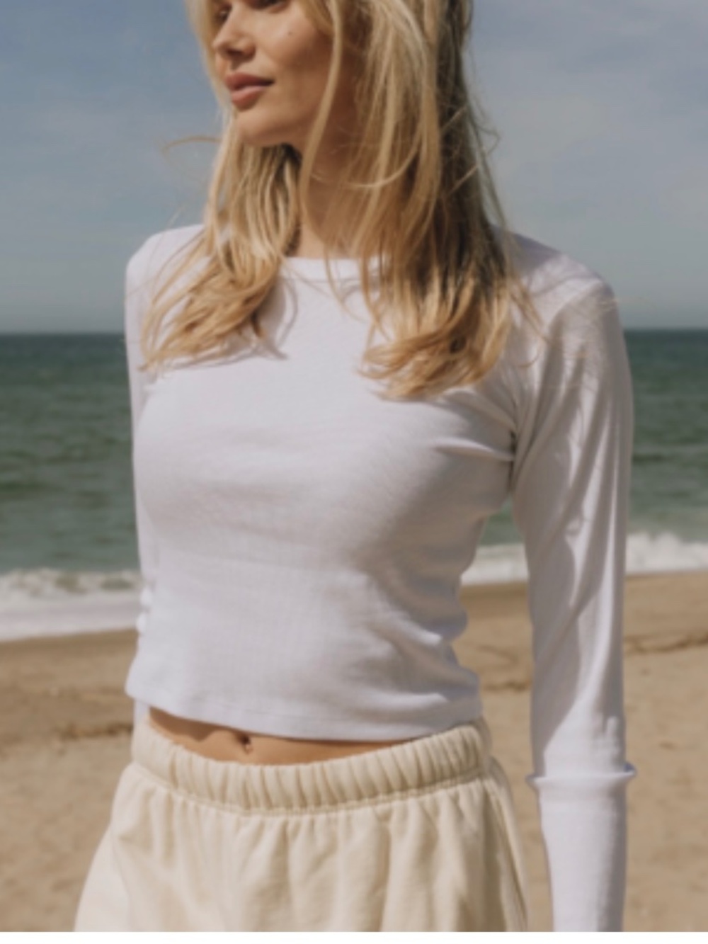 Daily Drills Women's 'Ribbed Long Sleeve' T-shirt Top in White